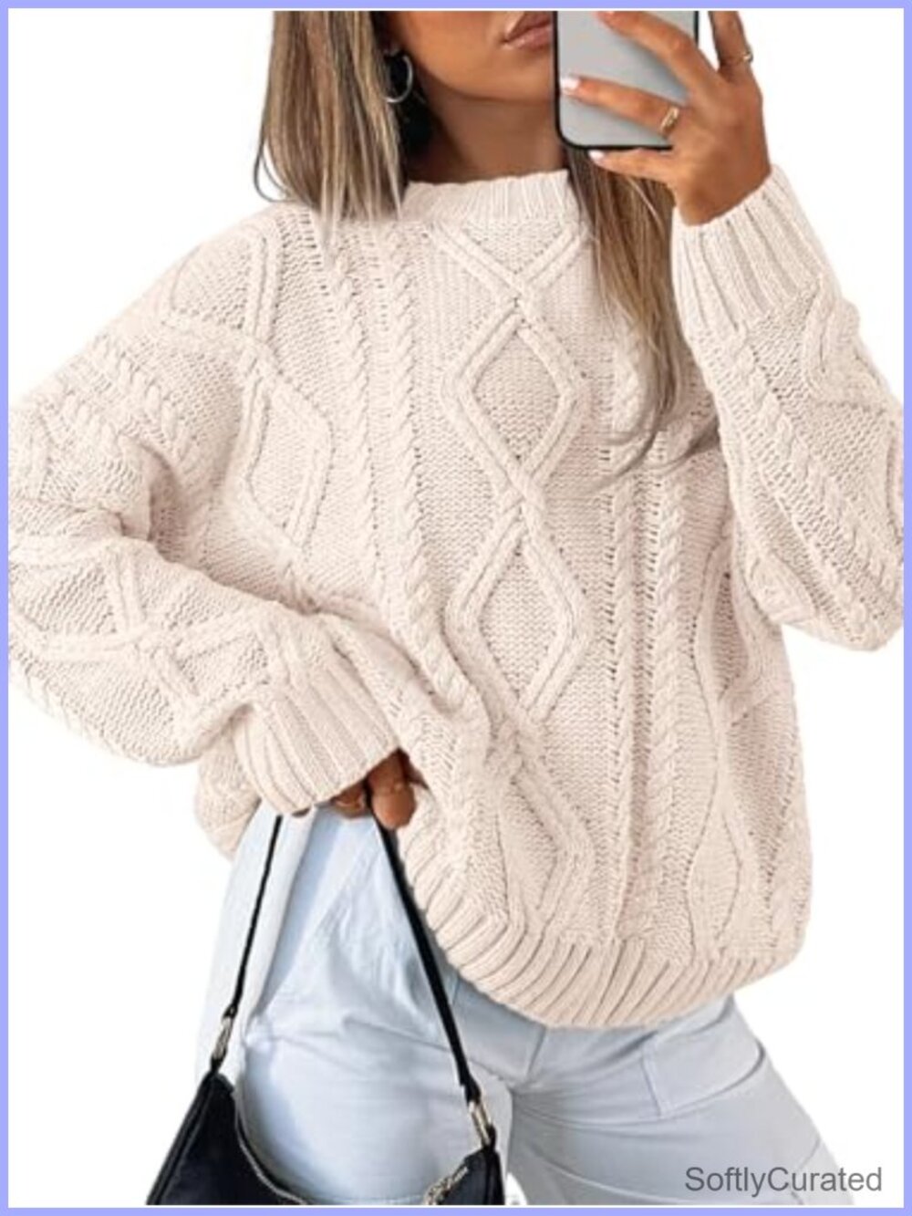 Oversized Cable Knit Sweater Cotton Blend Pullover Crew Neck Long Sleeve Fall